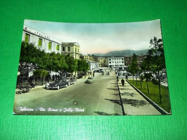 Cartolina Iglesias - Via Roma e Jolly Hotel 1956