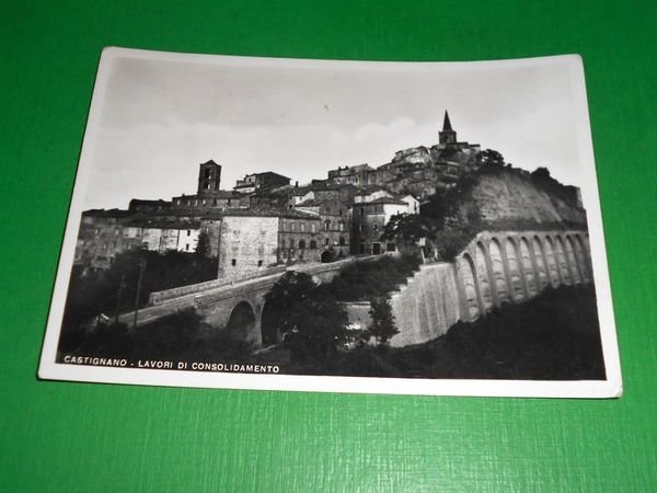 Cartolina Castignano - Lavori di consolidamento 1955 ca