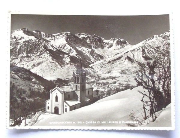 Cartolina Bardonecchia - Chiesa di Millaures 1950 ca