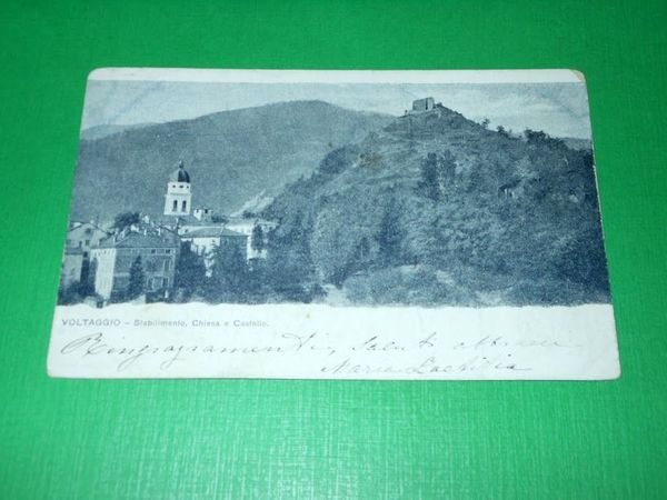Cartolina Voltaggio - Stabilimento Chiesa e Castello 1901