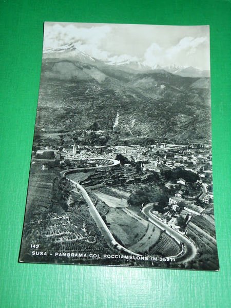 Cartolina Susa - Panorama col Rocciamelone 1954 | Immagine principale
