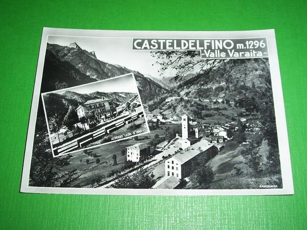 Cartolina Casteldelfino ( Cuneo ) - Panorama e Albergo Leon …
