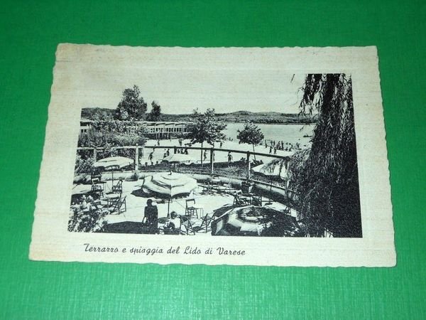 Cartolina Lido di Varese - Terrazzo e spiaggia 1958 | Immagine principale