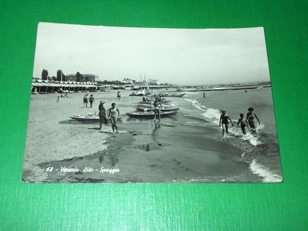 Cartolina Venezia Lido - Spiaggia 1953