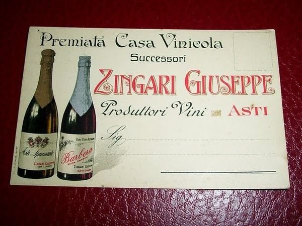 Cartolina Pubblicità Enologia Vini Zingari Giuseppe 1914 ca