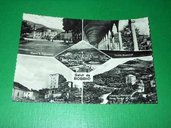 Cartolina Saluti da Bobbio - Vedute diverse 1952