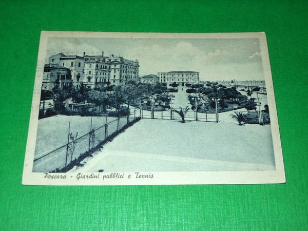Cartolina Pescara - Giardini pubblici e Tennis 1940 ca