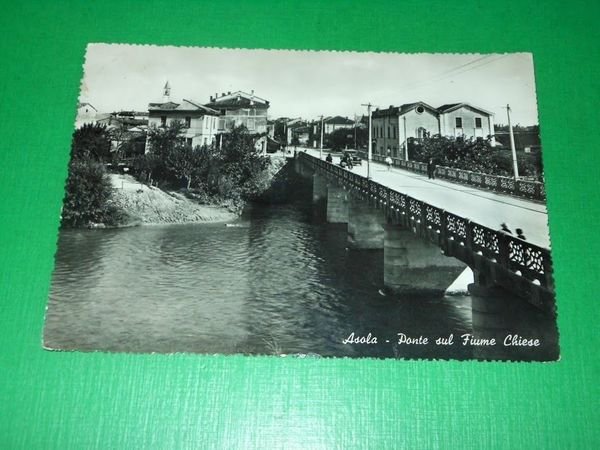 Cartolina Asola - Ponte sul Fiume Chiese 1956