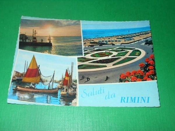 Cartolina Saluti da Rimini - Vedute diverse 1959