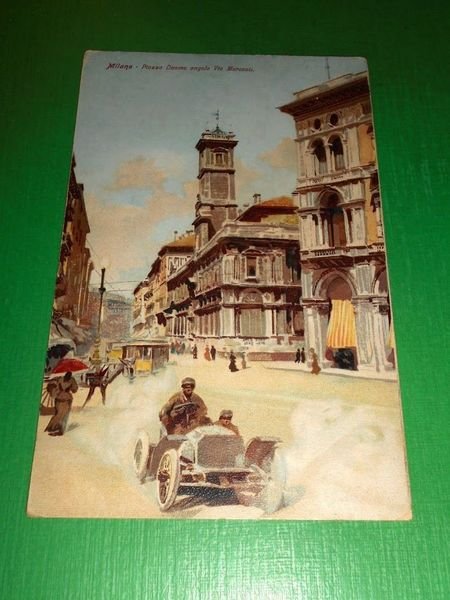 Cartolina Milano - Piazza Duomo angolo Via Mercanti 1911