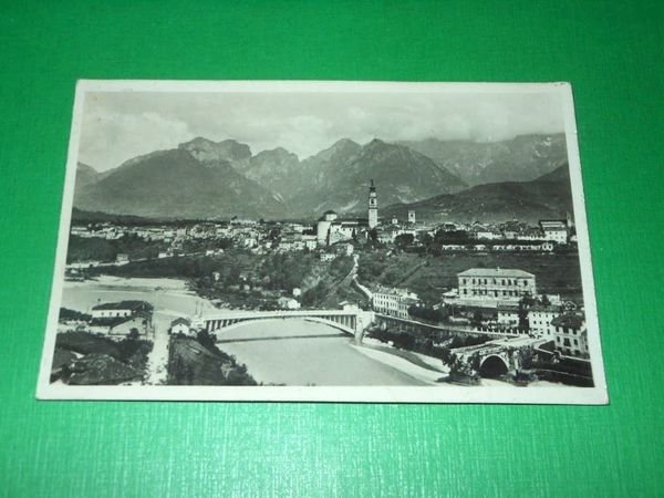Cartolina Belluno - Panorama della città e Ponte della Vittoria …