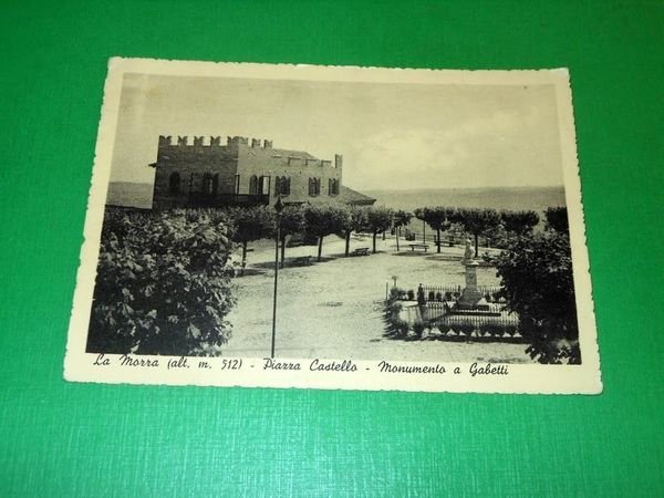 Cartolina La Morra - Piazza Castello - Monumento a Gabetti …