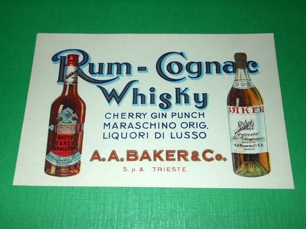 Cartolina Pubblicità Liquori BAKER Trieste - Rum Cognac Whisky 1930 …