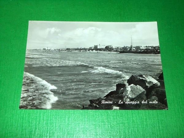 Cartolina Rimini - La spiaggia dal molo 1963