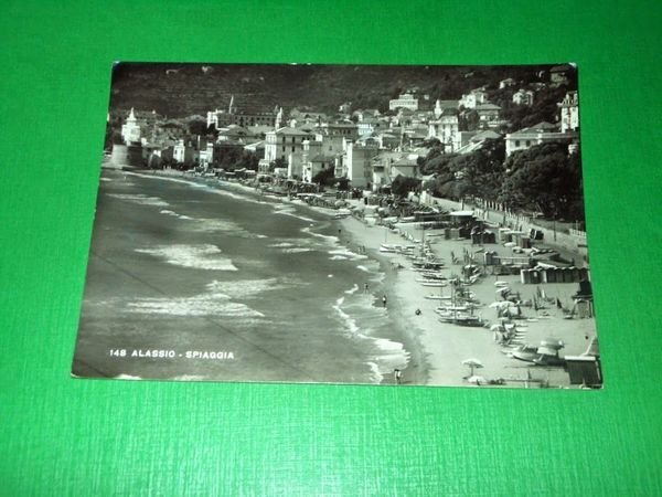 Cartolina Alassio - Spiaggia 1950