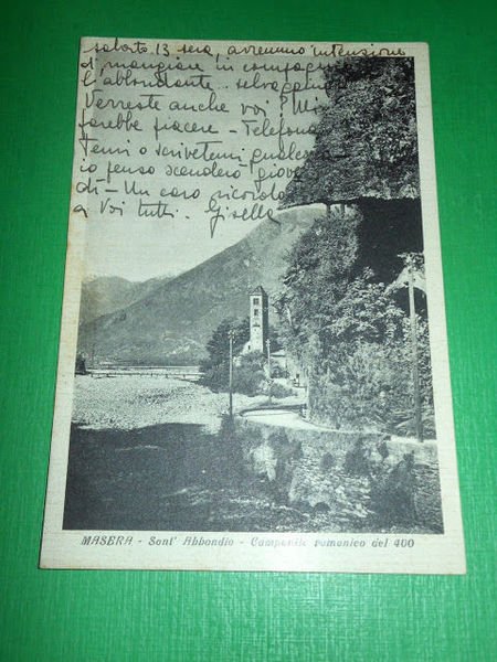 Cartolina Masera - Sant'Abbondio - Campanile romanico del '400