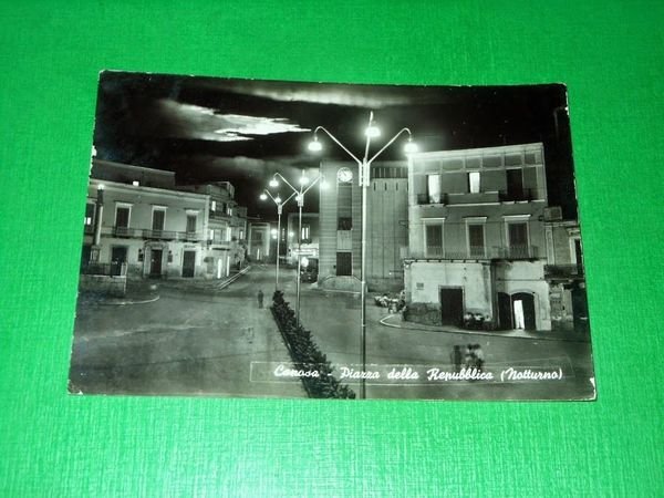 Cartolina Canosa - Piazza della Repubblica ( notturno ) 1963