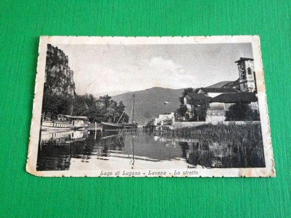 Cartolina Lago di Lugano - Lavena - Lo stretto 1919