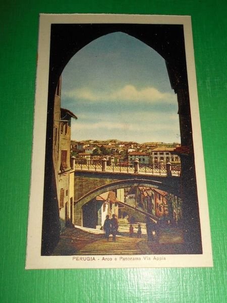 Cartolina Perugia - Arco e Panorama di Via Appia 1930 …