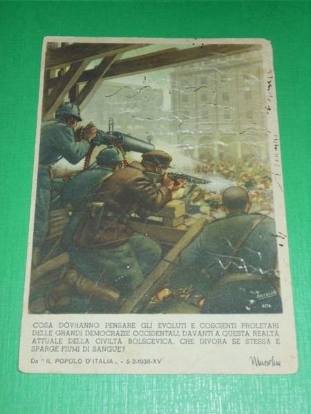 Cartolina Militare Franchigia Propaganda Antibolscevica Illustratore Boccasile