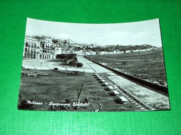 Cartolina Milazzo - Lungomare Garibaldi 1955 ca