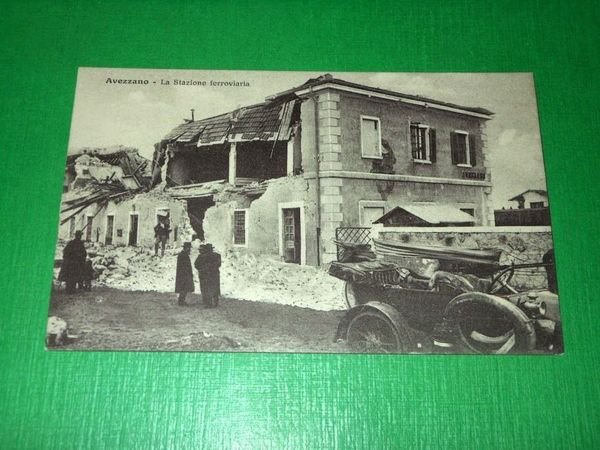 Cartolina Avezzano - La Stazione ferroviaria distrutta 1915 ca