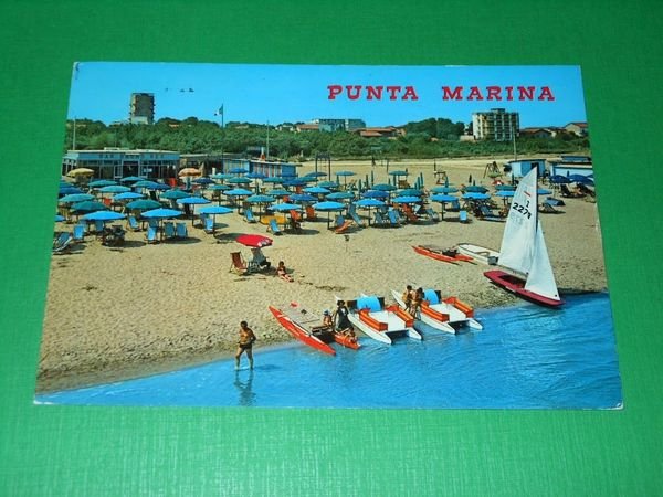 Cartolina Punta Marina di Ravenna - Panorama della spiaggia 1974
