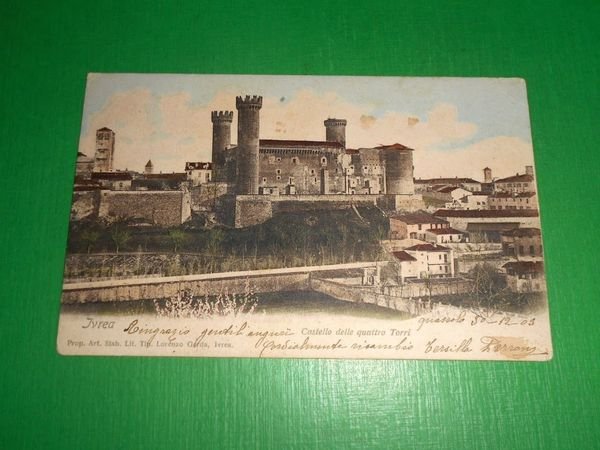 Cartolina Ivrea - Castello delle quattro Torri 1903