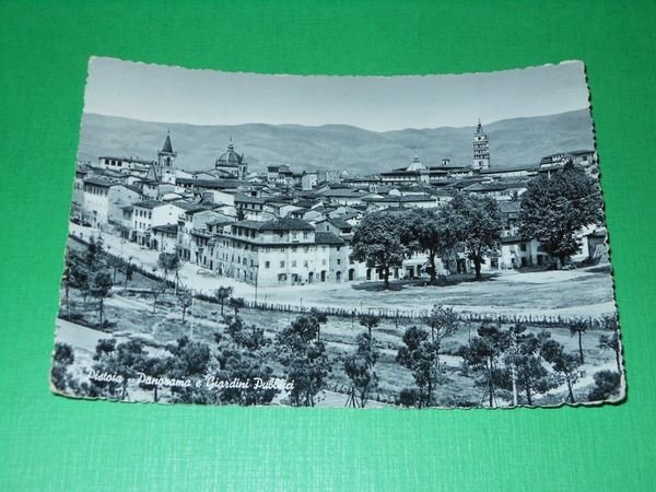 Cartolina Pistoia - Panorama e Giardini pubblici 1955