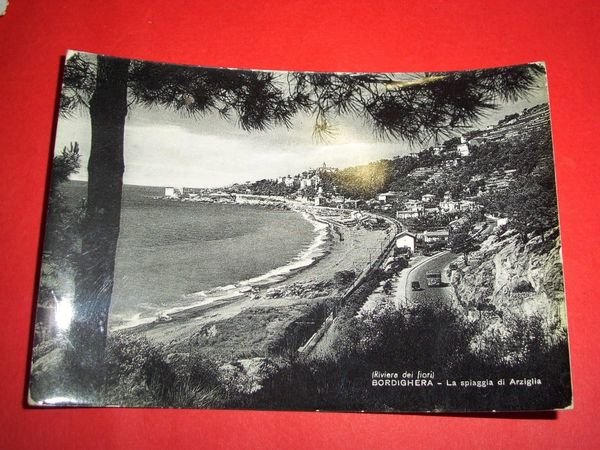 Cartolina Bordighera - La spiaggia di Arziglia 1954