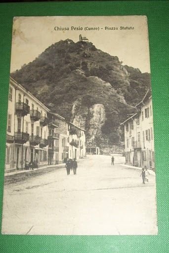 Cartolina Chiusa Pesio ( Cuneo ) - Piazza Statuto 1916