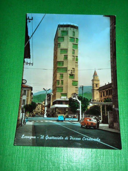 Cartolina Lavagna - Il Grattacielo di Piazza Cordeviola 1962