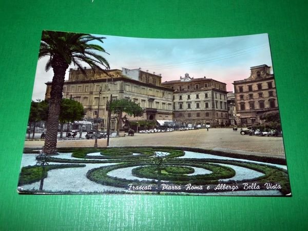 Cartolina Frascati - Piazza Roma e Albergo Bella Vista 1956