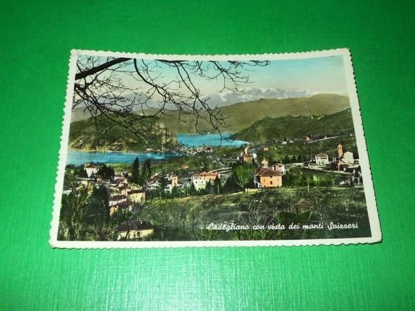 Cartolina Cadegliano con vista dei monti Svizzeri 1955