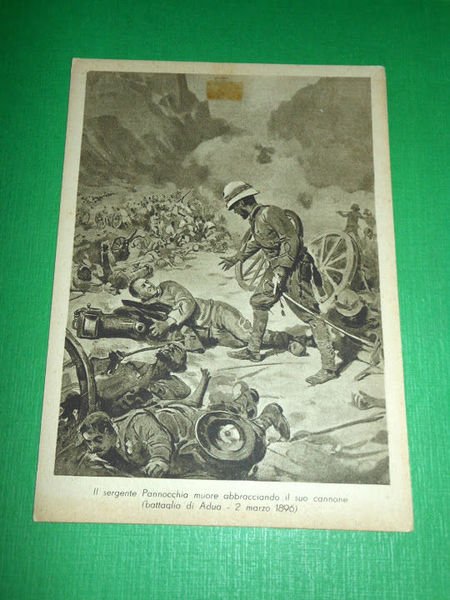 Cartolina Militaria Colonie Il sergente Pannocchia muore abbracciando il cannone