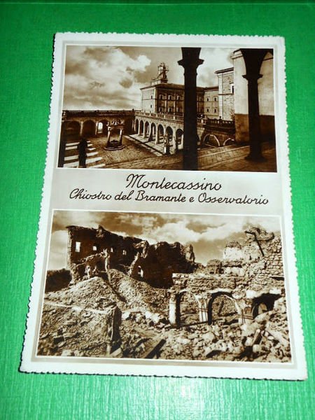 Cartolina Montecassino - Chiostro del Bramante e Osservatorio 1948