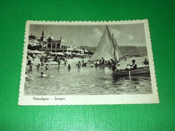 Cartolina Pietraligure - Spiaggia 1949