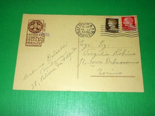 Cartolina Firenze - Hotel Corona d' Italia 1943
