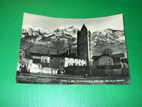 Cartolina Aosta - Campanile di S. Orso 1949
