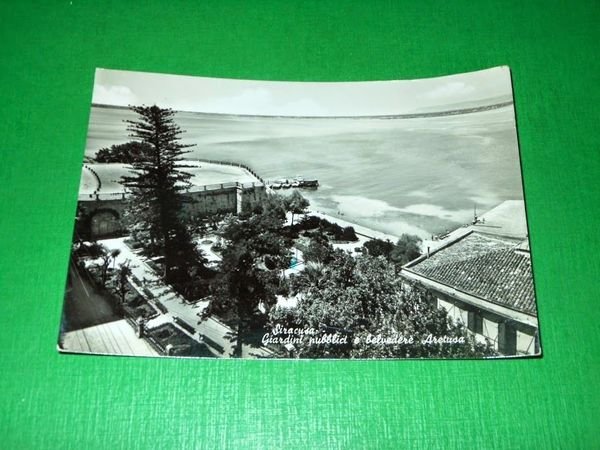 Cartolina Siracusa - Giardini pubblici e belvedere Aretusa 1954
