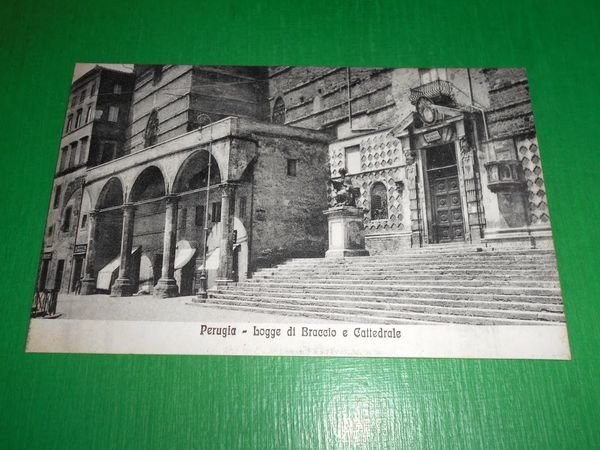 Cartolina Perugia - Logge di Braccio e Cattedrale 1910 ca