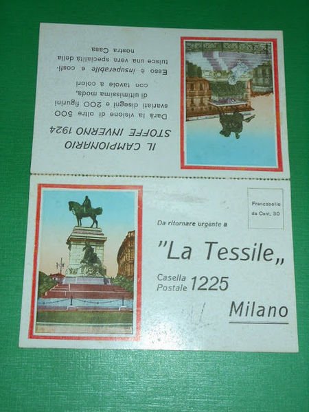 "Cartolina doppia Milano - Pubblicità Soc. "La Tessile" 1924"