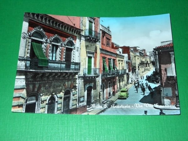 Cartolina Motta Sant'Anastasìa ( Catania ) - Via Vittorio Emanuele …