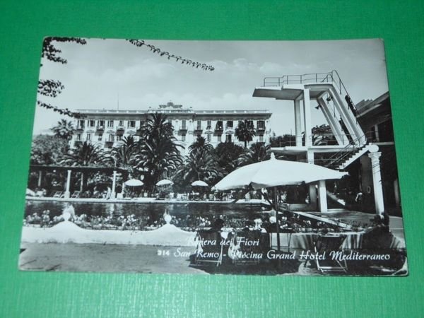 Cartolina San Remo - Piscina Grand Hotel Mediterraneo 1960