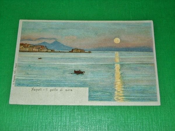 Cartolina illustrata Napoli - Il golfo di sera 1910 ca