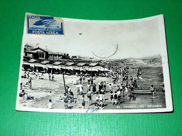 Cartolina Venezia Lido - Spiaggia 1948