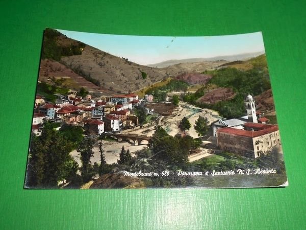 Cartolina Montebruno - Panorama e Santuario N. S. Assunta 1963