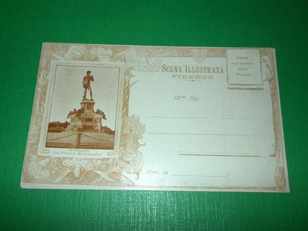 Cartolina Firenze - Scena Illustrata - Monumento Piazzale Michelangelo 1900 …
