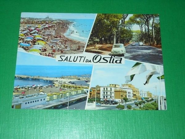 Cartolina Saluti da Ostia - Vedute diverse 1970 ca