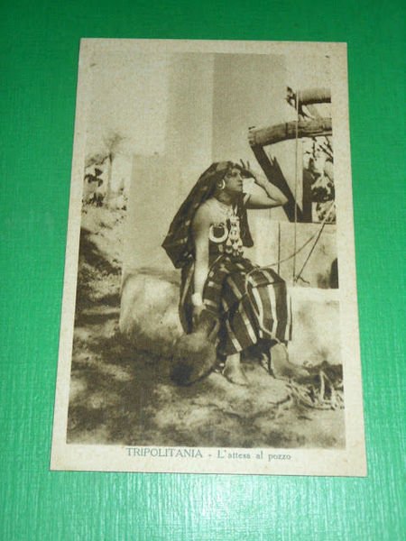 Cartolina Tripolitania - L'attesa al pozzo 1934